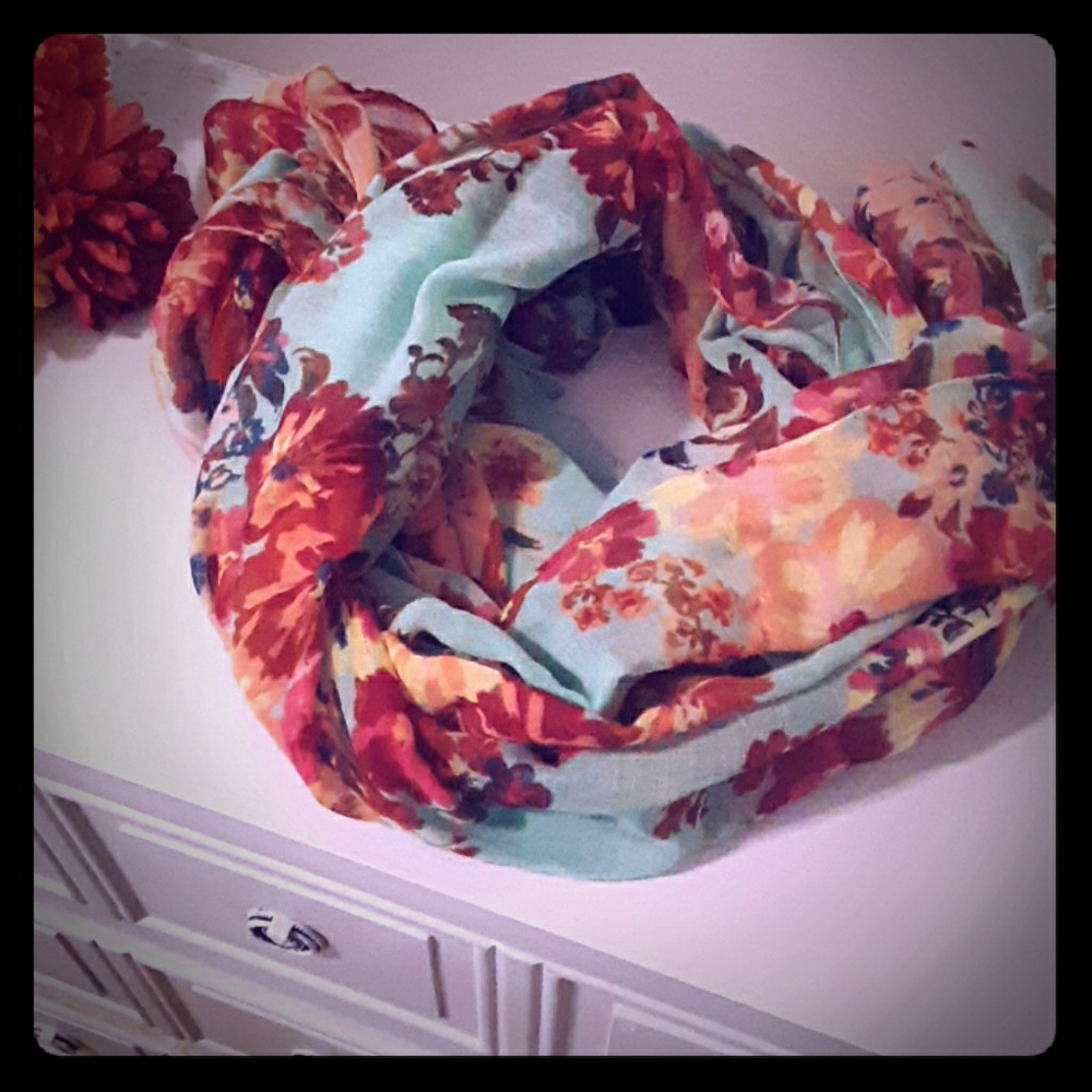 Mint green floral pattern scarf